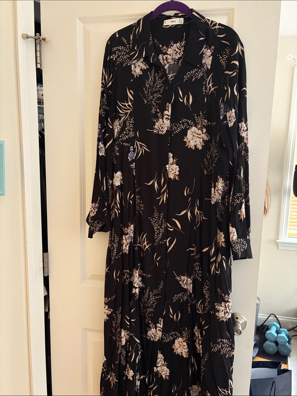 Mango Black Floral Button-Front Maxi Dress